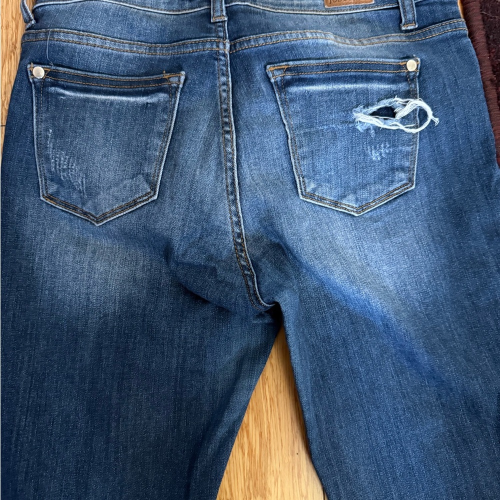 Judy Blue Distressed Straight Leg Jeans - Blue - Picture 2 of 3